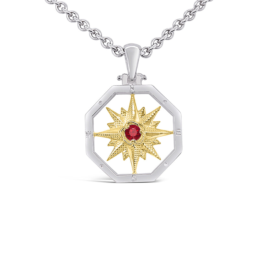 Small Octagon Compass Rose Pendant with Stone in Center