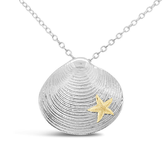 Clam Shell with 14k Starfish Applique Pendant