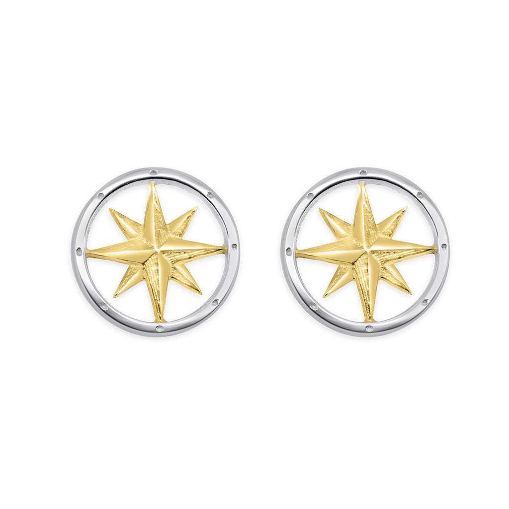 Tiny Round Compass Rose Stud Earrings