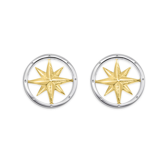 Tiny Round Compass Rose Stud Earrings