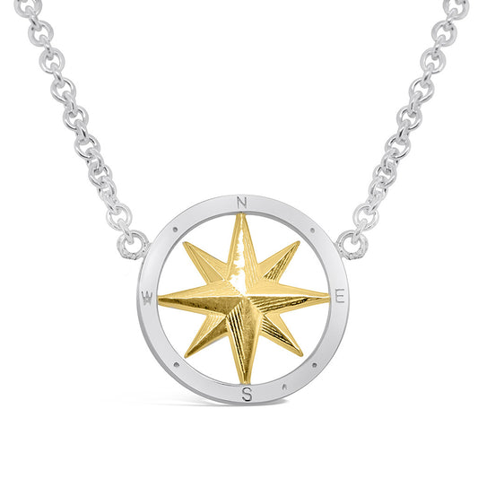 Small Round Compass Rose Necklace