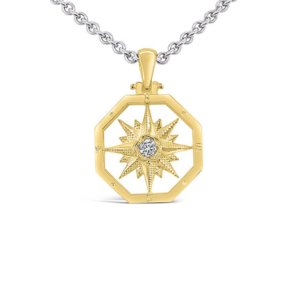 Small Octagon Compass Rose Pendant with Stone in Center