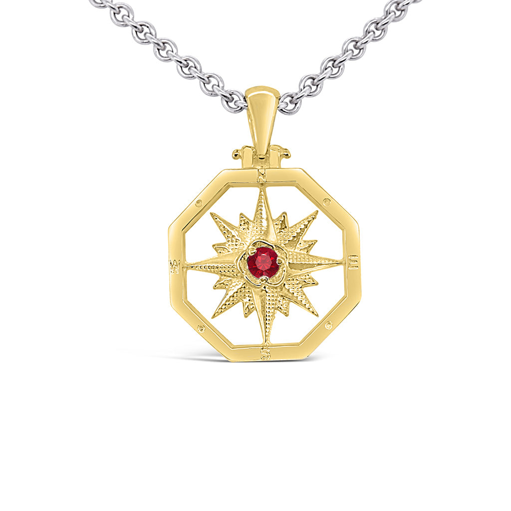 Small Octagon Compass Rose Pendant with Stone in Center