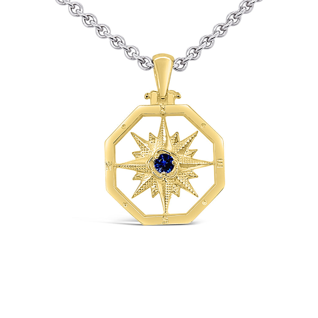 Small Octagon Compass Rose Pendant with Stone in Center