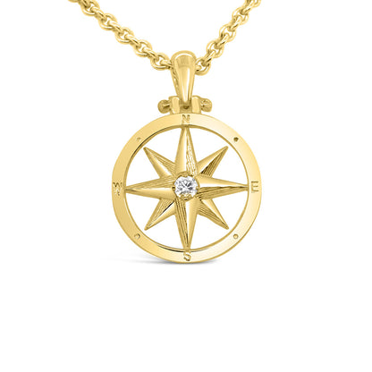 Small Round Compass Rose Pendant with Center Stone