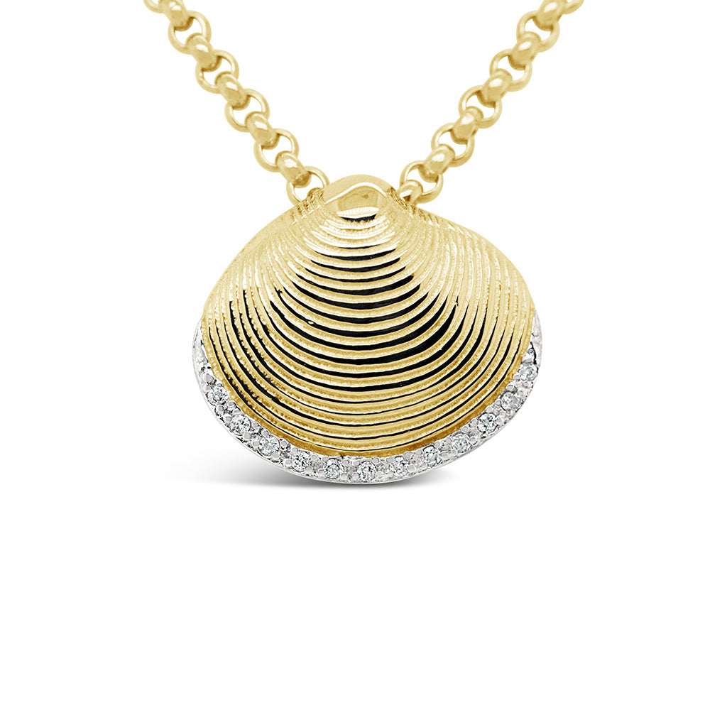 Clam Shell Pendant with 6 pts. Diamond Rim