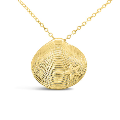 Clam Shell with 14k Starfish Applique Pendant