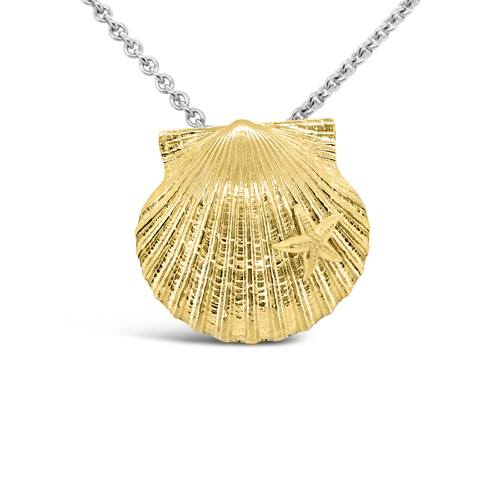 Scallop Shell with 14k Starfish Applique Pendant