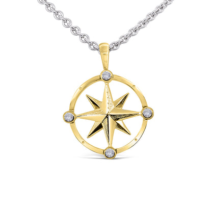 Small Round Compass Rose Pendant with Stones at N-E-S-W