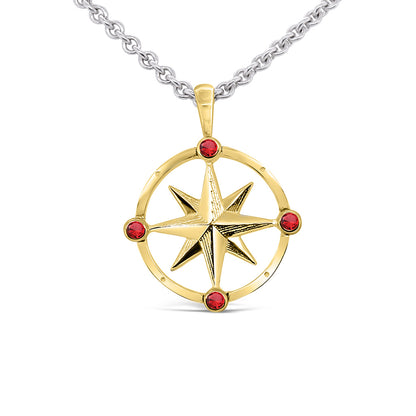 Small Round Compass Rose Pendant with Stones at N-E-S-W