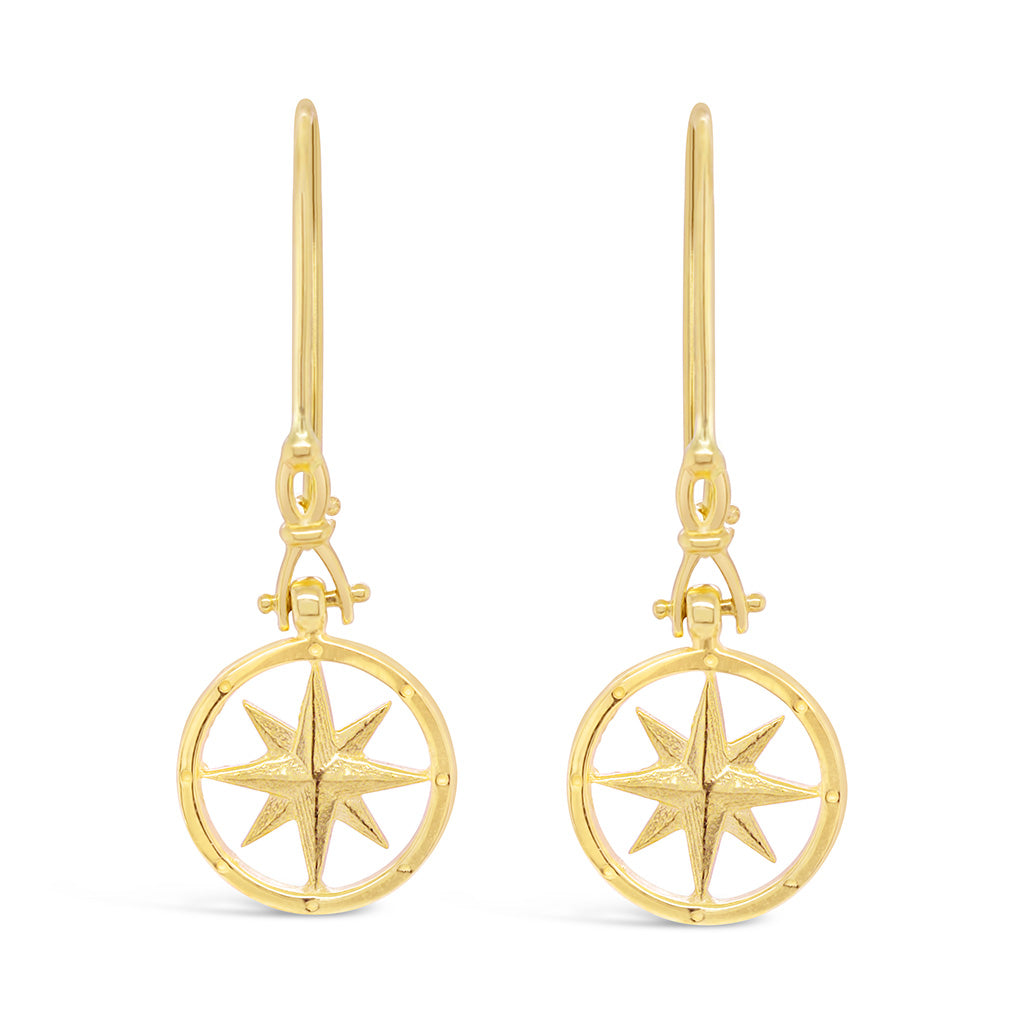 Tiny Round Compass Rose Shackle Earrings