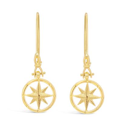 Tiny Round Compass Rose Shackle Earrings