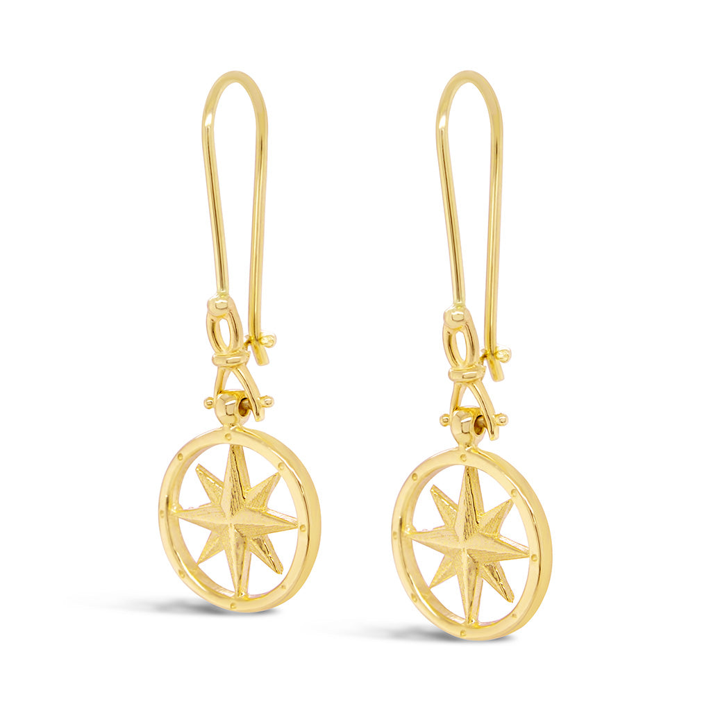 Tiny Round Compass Rose Shackle Earrings