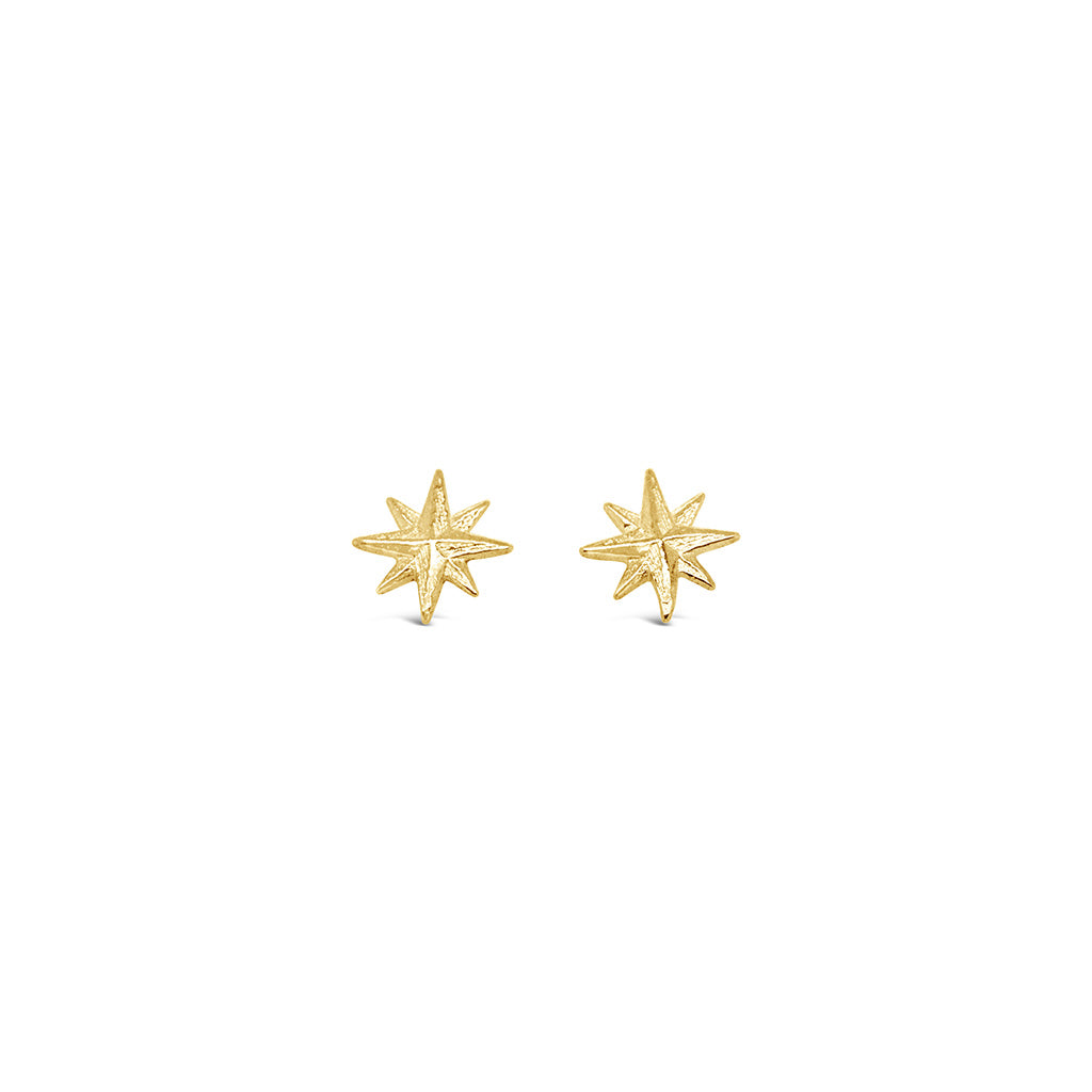 Tiny Compass Rose Star Stud Earrings