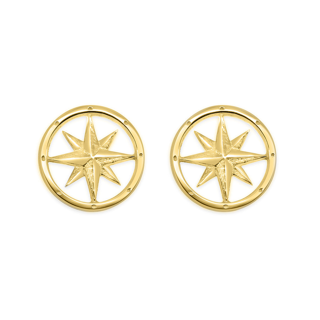 Tiny Round Compass Rose Stud Earrings