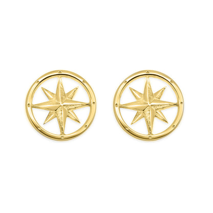 Tiny Round Compass Rose Stud Earrings