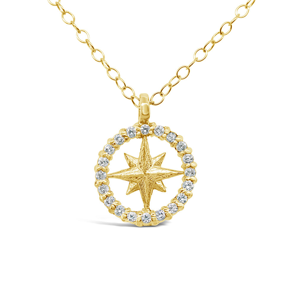 Petite Pave Round Compass Rose Necklace with 10 Pts Stones