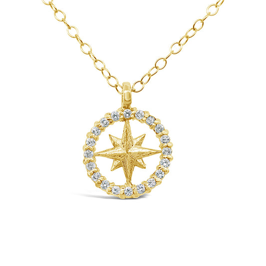 Petite Pave Round Compass Rose Necklace with 10 Pts Stones