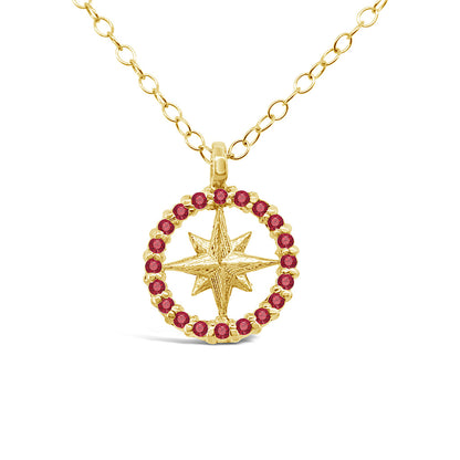 Petite Pave Round Compass Rose Necklace with 10 Pts Stones