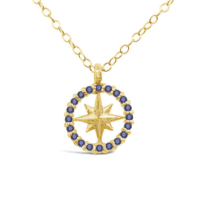 Petite Pave Round Compass Rose Necklace with 10 Pts Stones