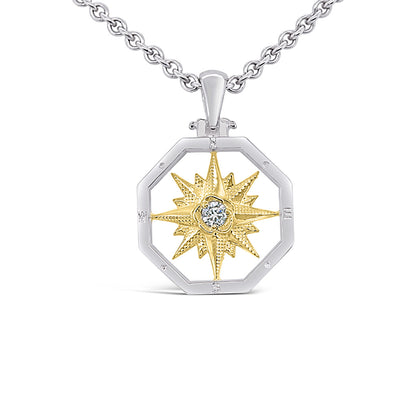 Small Octagon Compass Rose Pendant with Stone in Center