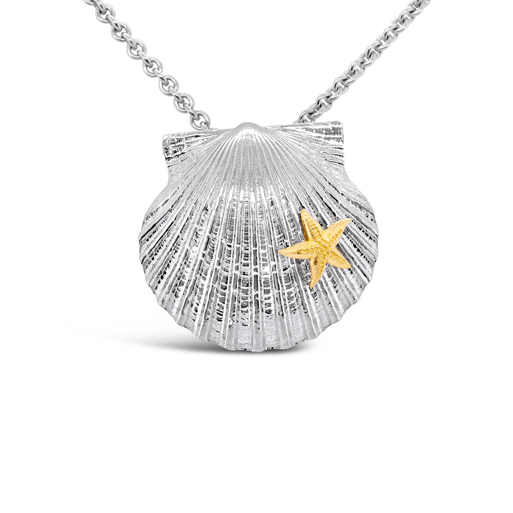 Scallop Shell with 14k Starfish Applique Pendant