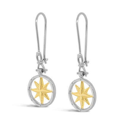 Tiny Round Compass Rose Shackle Earrings