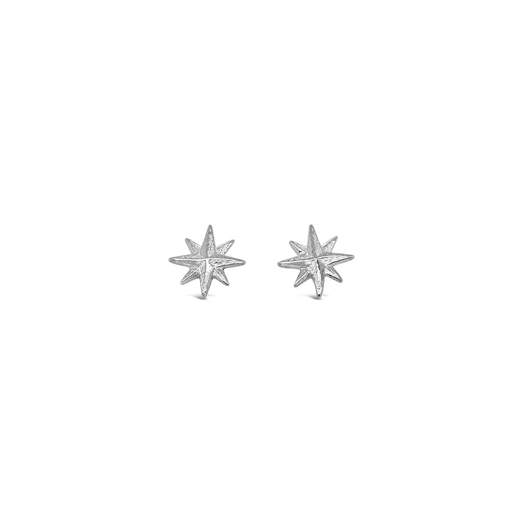 Tiny Compass Rose Star Stud Earrings